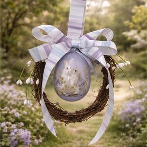 Mini Easter Bunny Wreath with Pastel Ribbon